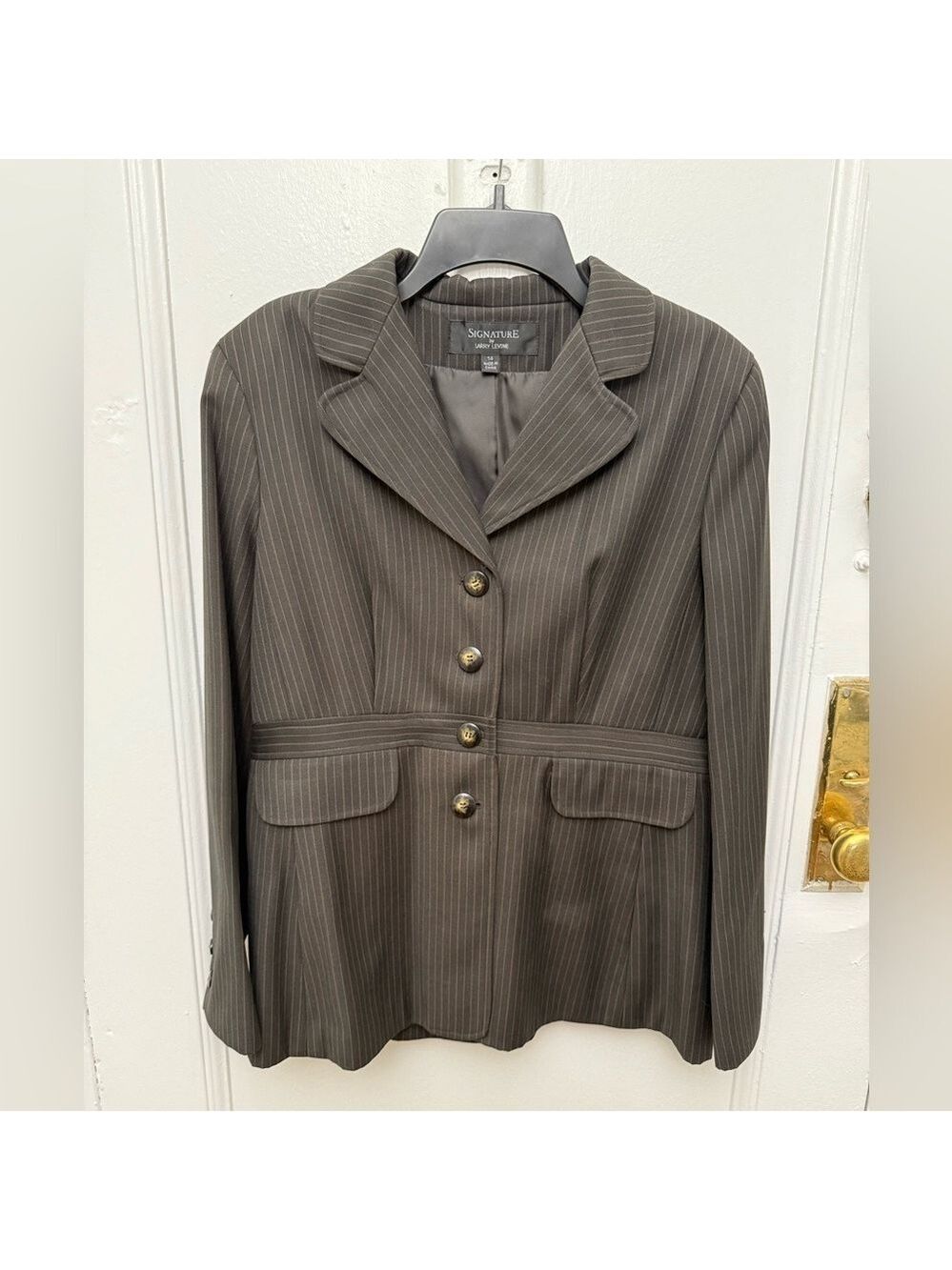 Larry Levine Signature Women's Dark Brown Pinstripe Blazer Size 14 Vintage